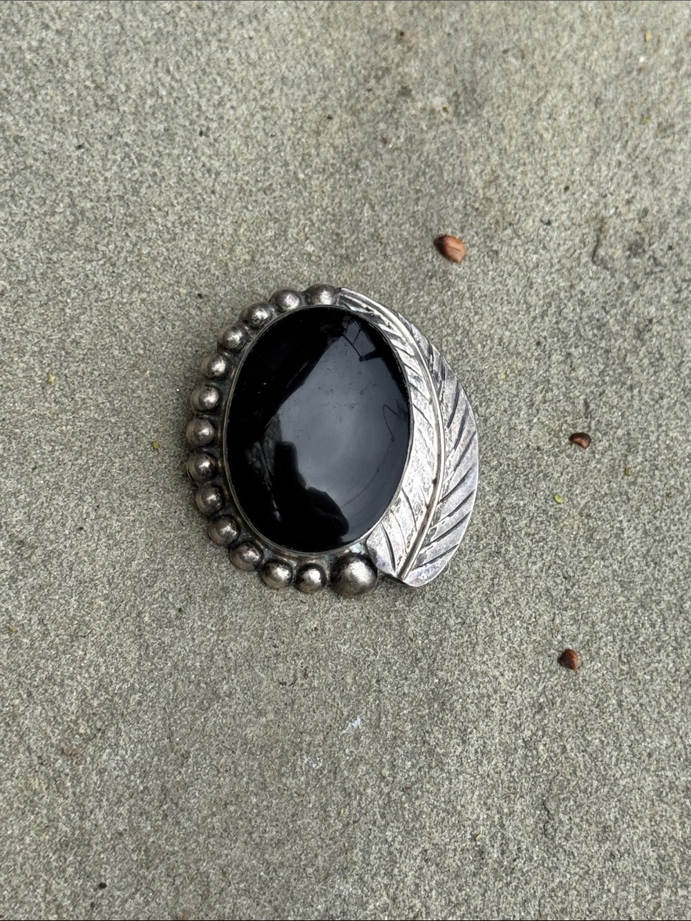 NATIVE AMERICAN STERLING SILVER AND ONYX PENDANT BROOCH PIN MEXICO - Picture 3 of 7